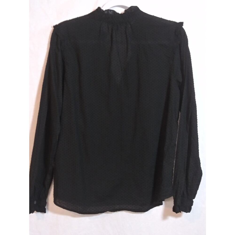 J. Crew Lush Black Long-Sleeve V-Neck Textured Blouse Neutral Size M - Picture 8 of 9